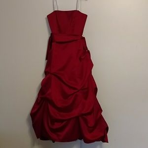Red strapless gown